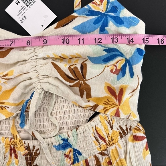 Forever 21 Dress Women Medium Midi Cut Out Floral Ruffled Hi Lo Cream    B4 - Picture 9 of 12